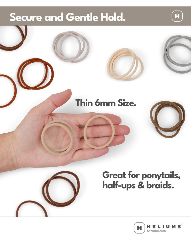 Heliums Thin Seamless Hair Ties - Light Brown - 6mm Nylon No Damage Ponytail Holders, 1.75 Inch, Medium Hold for Thin to Normal Hair - 18 Pack - Image 5